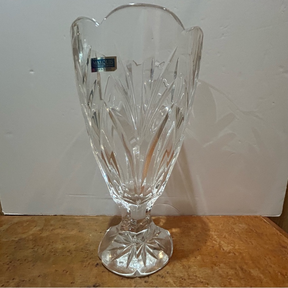 Marquis by Waterford Crystal Canterbury Footed Vase w/ Scalloped Edge / Poland